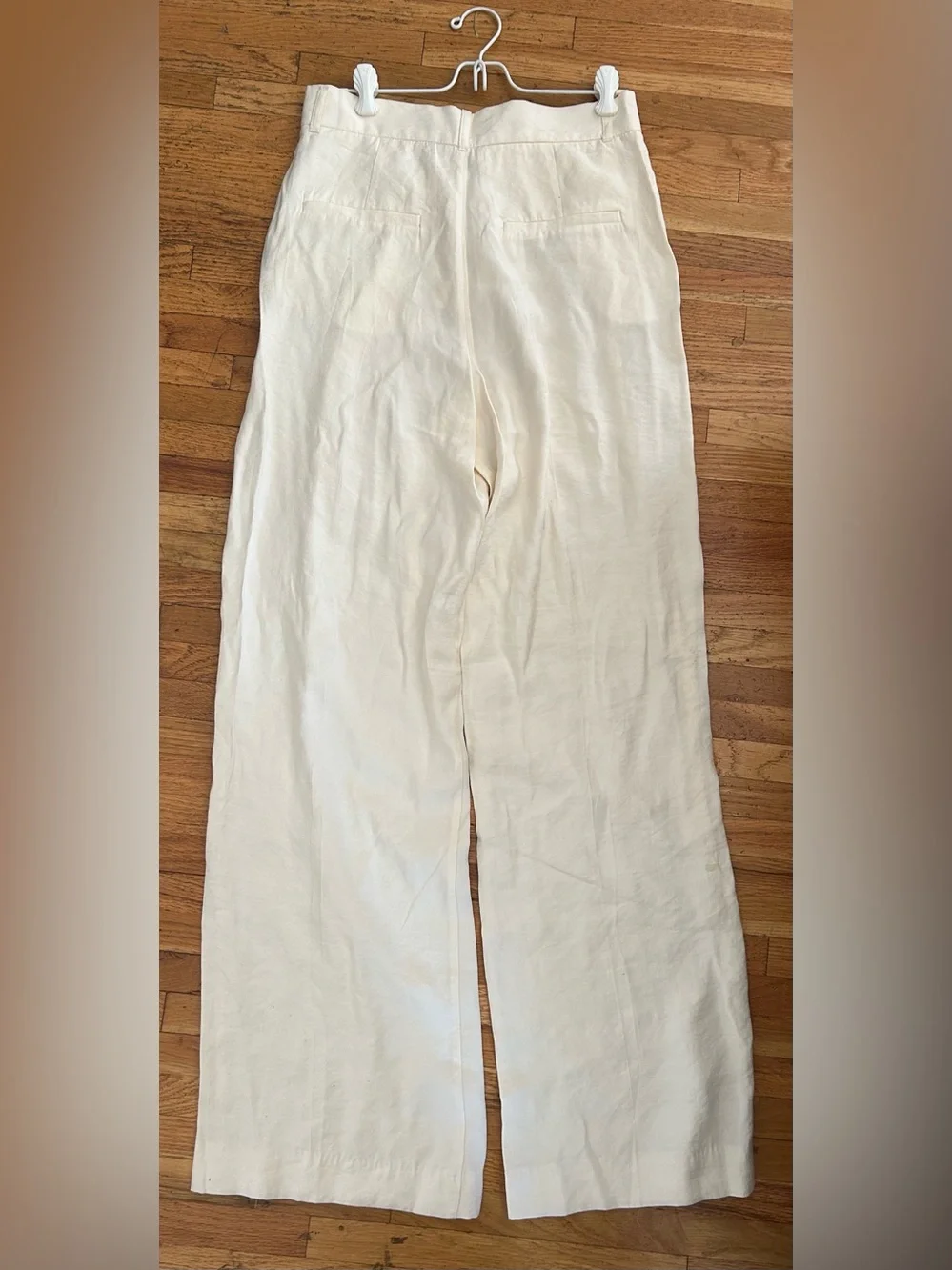 Zara Cream Wide-Leg Linen-Blend Pants